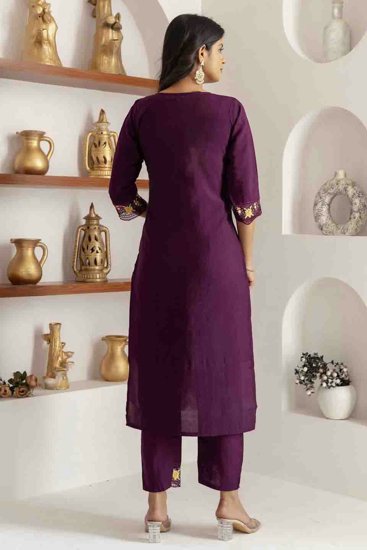 Purple Colour Viscose Silk Embroidery Pant Style Suit VSSS1113617