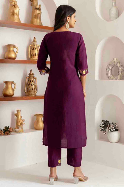 Purple Colour Viscose Silk Embroidery Pant Style Suit VSSS1113617
