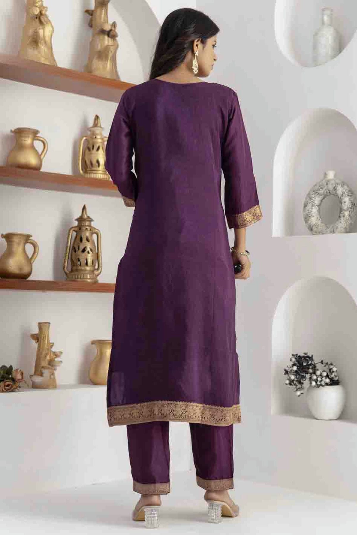 Purple Colour Viscose Silk Woven Pant Style Suit VSSS1113662