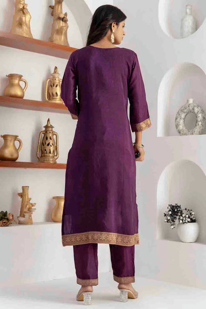 Purple Colour Viscose Silk Woven Pant Style Suit VSSS1113662