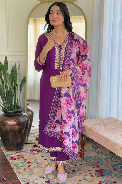 Purple Colour Viscose Slub Stitched Suit VSSS1112889