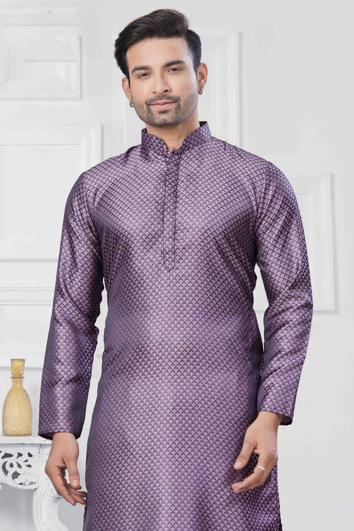 Purple Colour Woven Jacquard Silk Kurta Pajama VSKP1113453