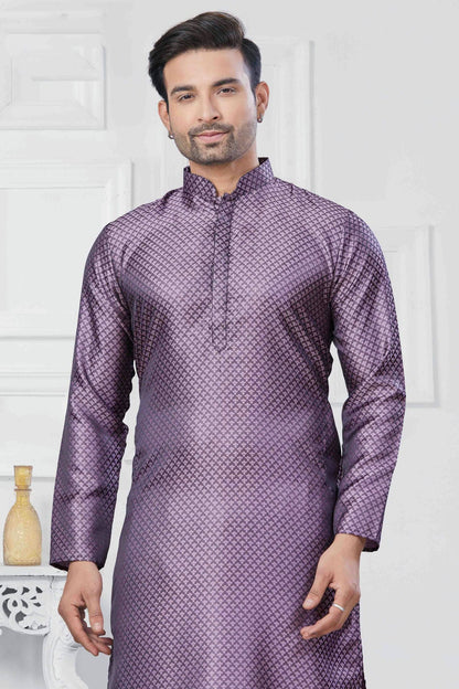 Purple Colour Woven Jacquard Silk Kurta Pajama VSKP1113453