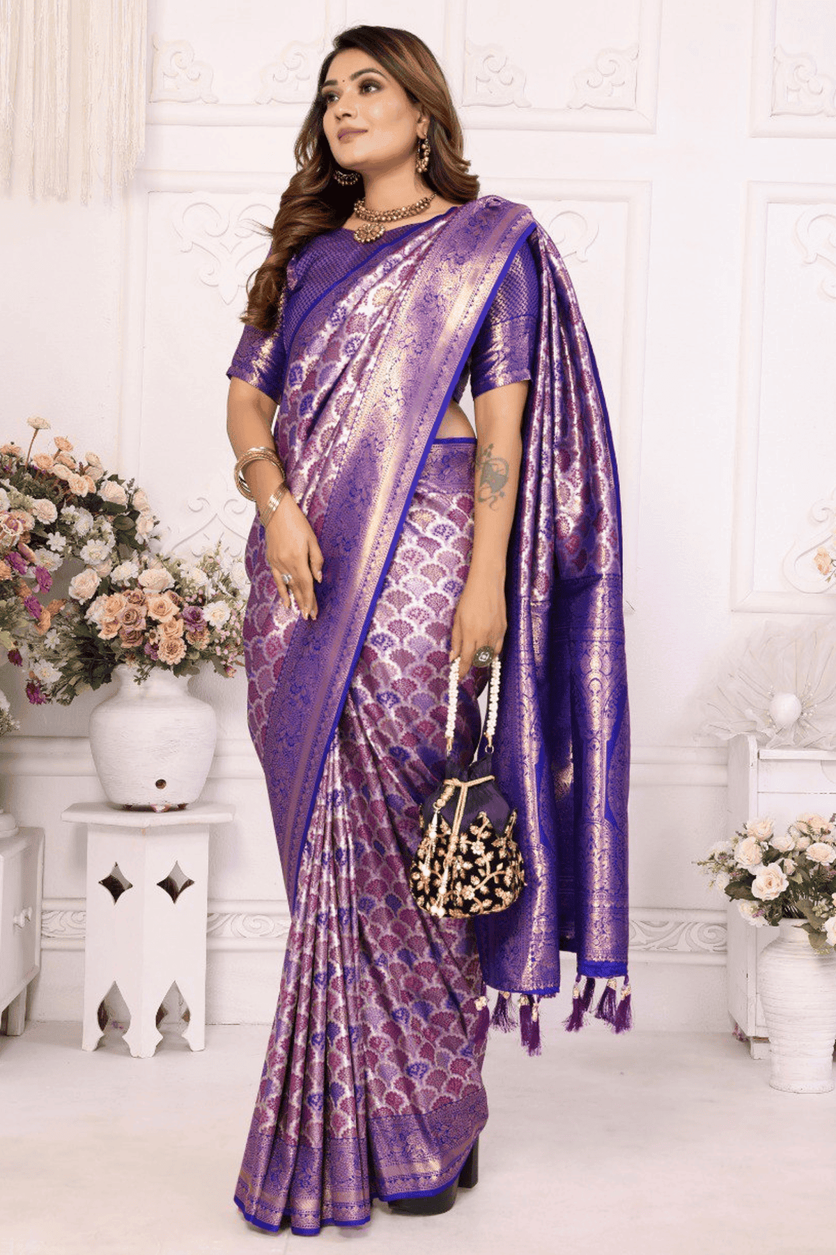 Purple Colour Woven Work Banarasi Silk Traditional Saree