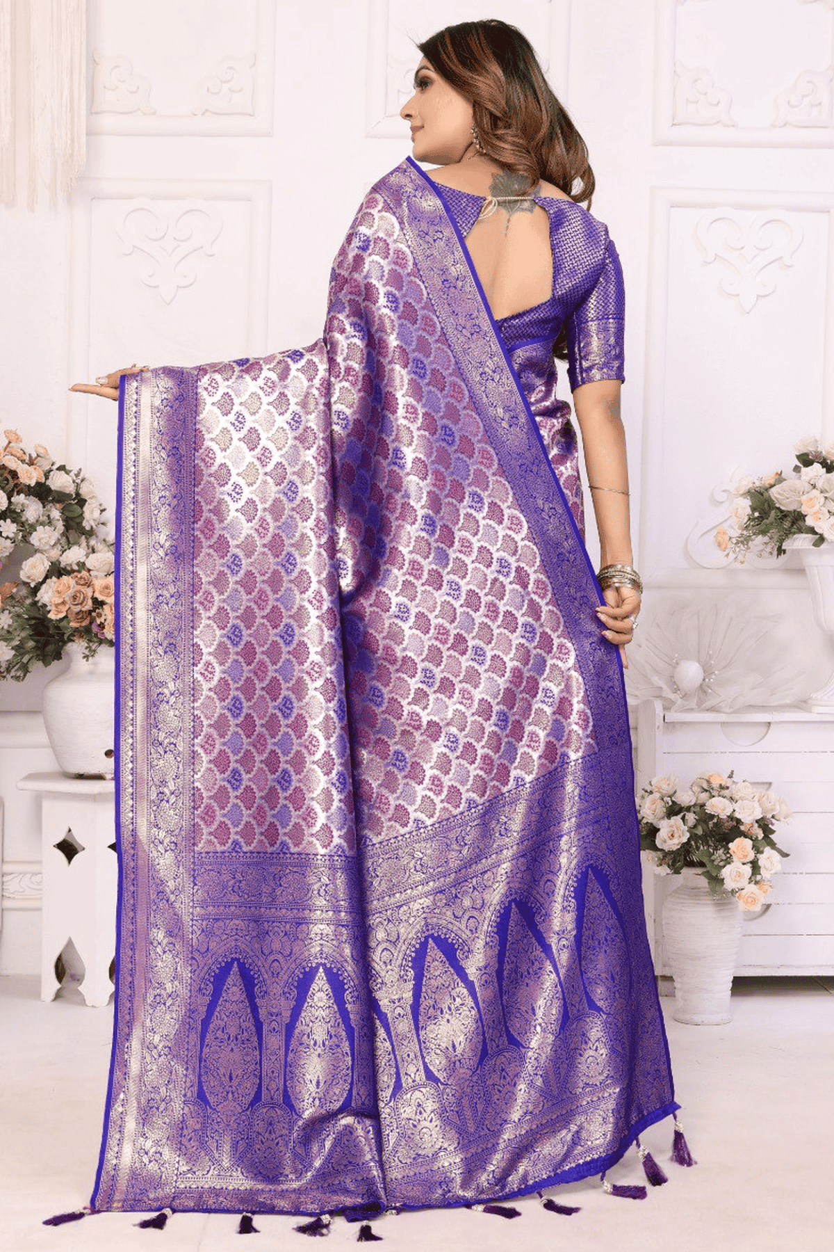 Purple Colour Woven Work Banarasi Silk Traditional Saree