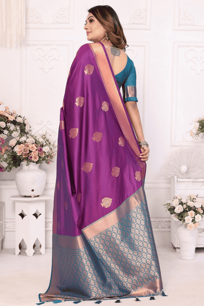 Purple Colour Woven Work Lichi Soft Silk Traditional Saree