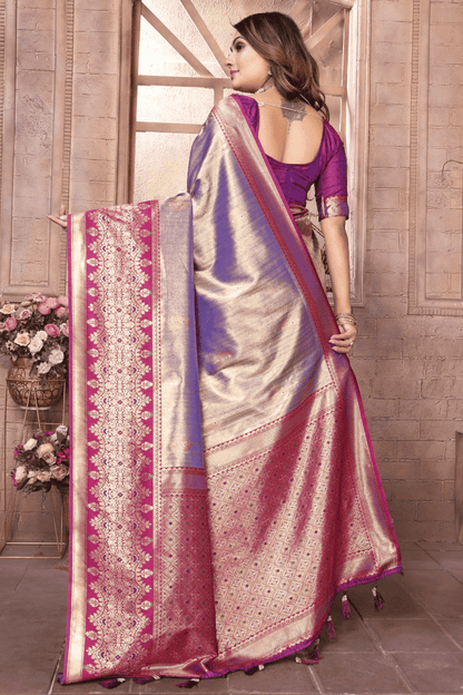 Purple Colour Woven Work Pure Banarasi Tissue Silk Traditional Saree
