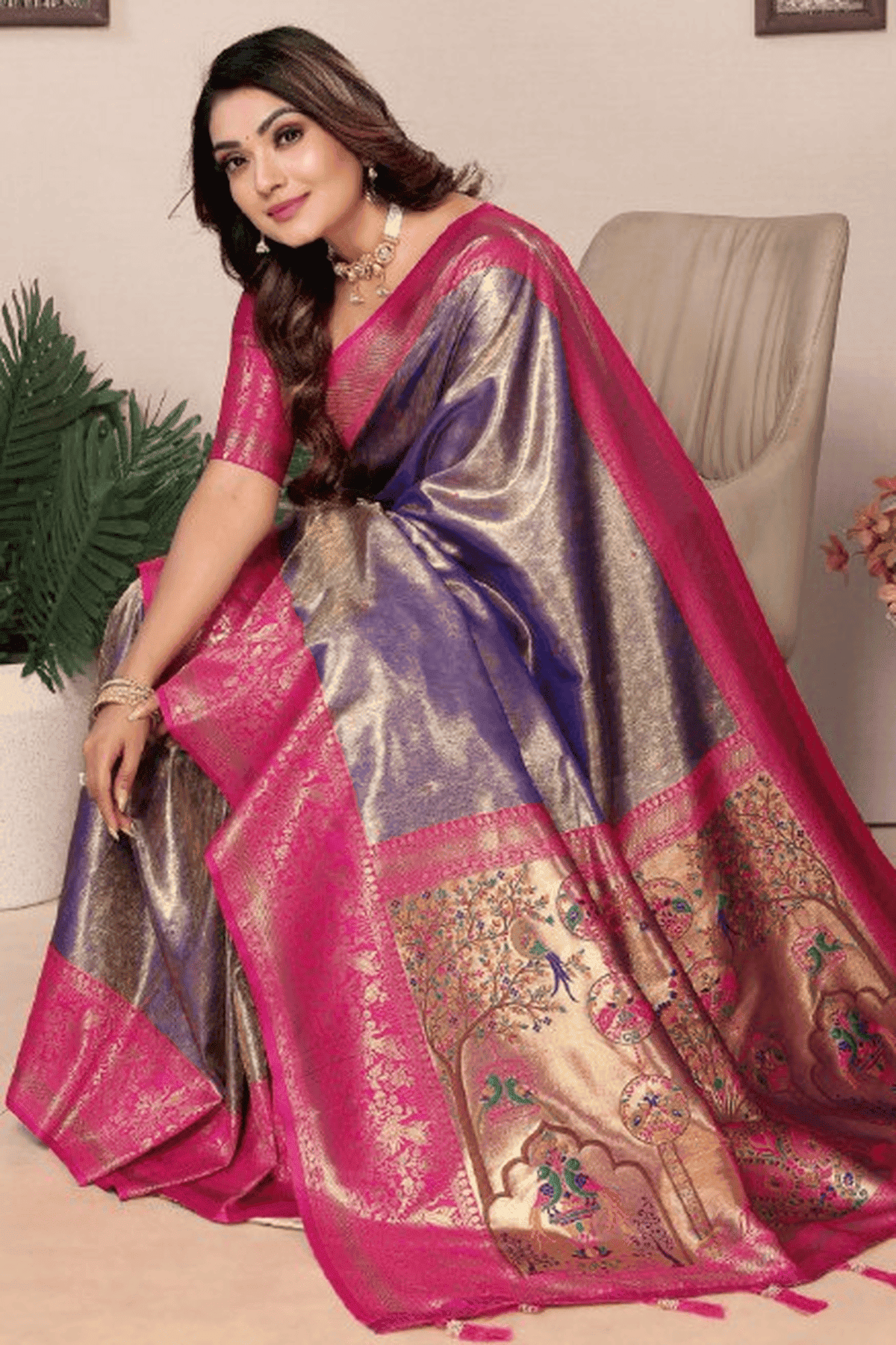 Purple Colour Woven Work Pure Banarasi Tissue Silk Traditional Saree