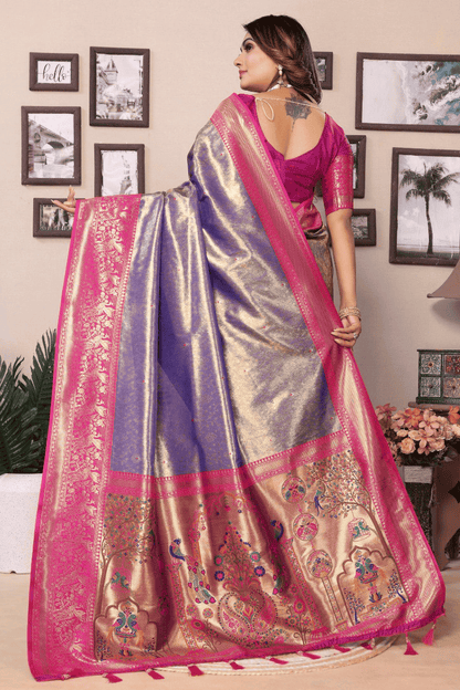 Purple Colour Woven Work Pure Banarasi Tissue Silk Traditional Saree