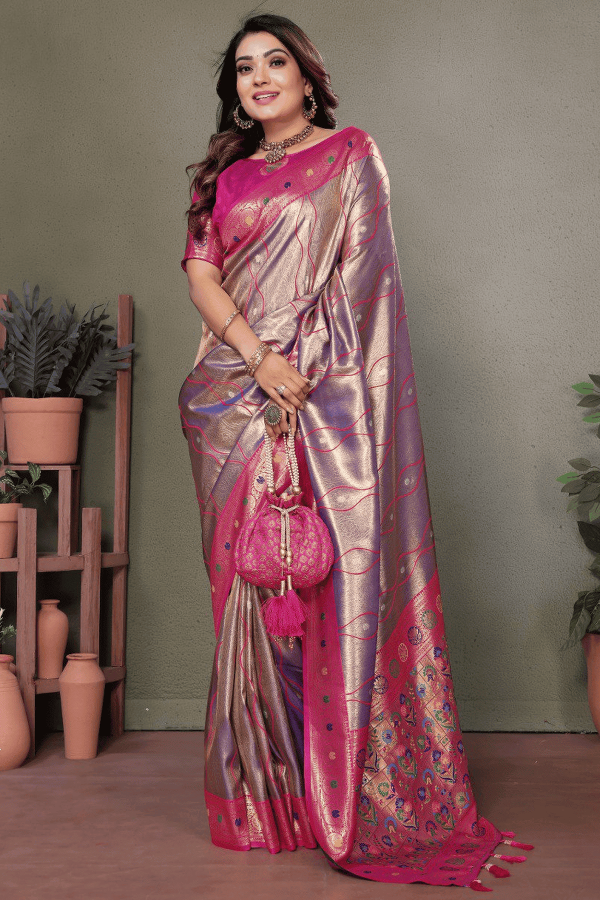 Purple Colour Woven Work Pure Banarasi Tissue Silk Traditional Saree