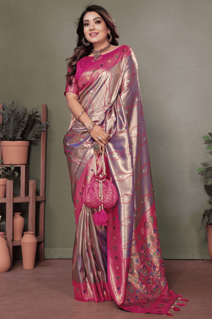 Purple Colour Woven Work Pure Banarasi Tissue Silk Traditional Saree