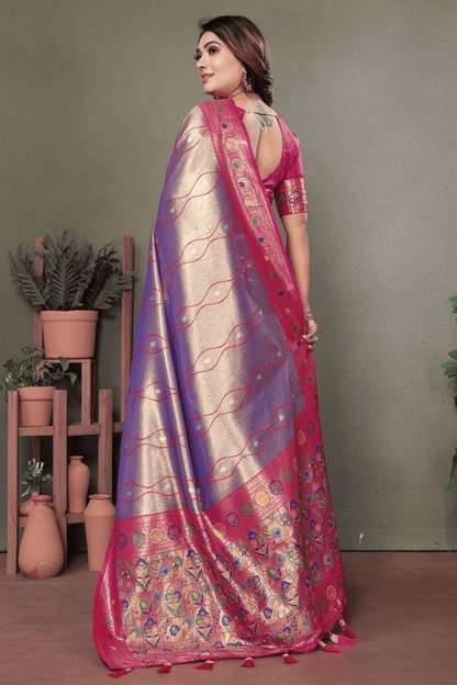 Purple Colour Woven Work Pure Banarasi Tissue Silk Traditional Saree