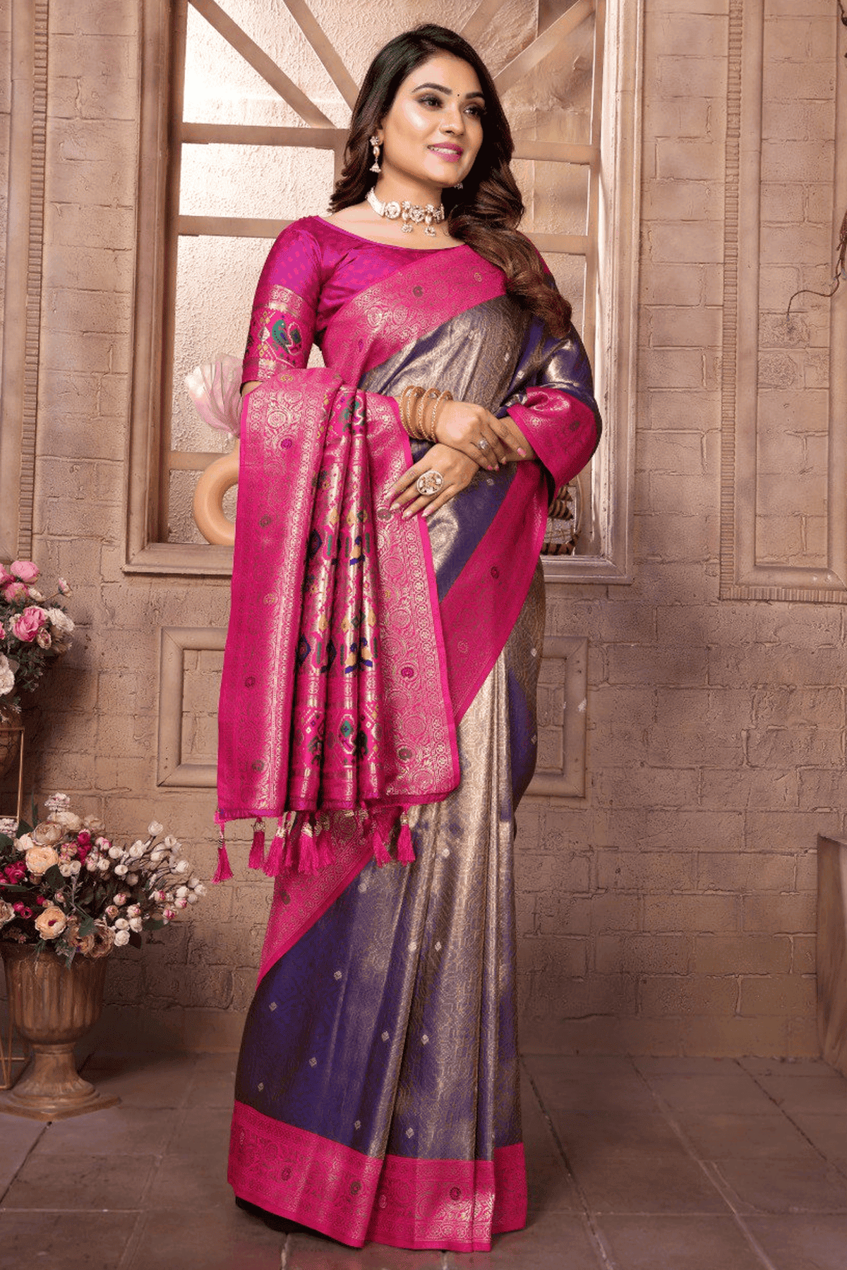 Purple Colour Woven Work Pure Banarasi Tissue Silk Traditional Saree