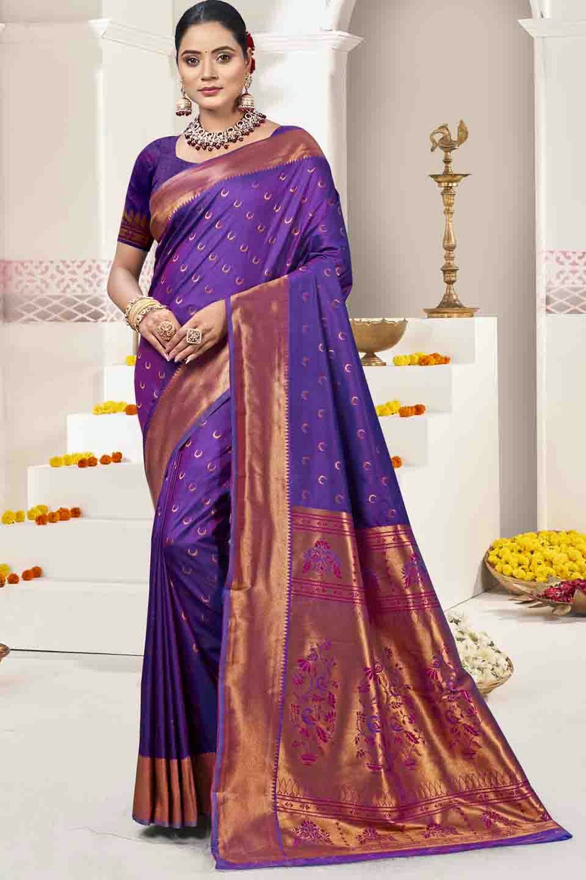 Purple Colour Woven Work Silk Traditional Saree VSSD1103525