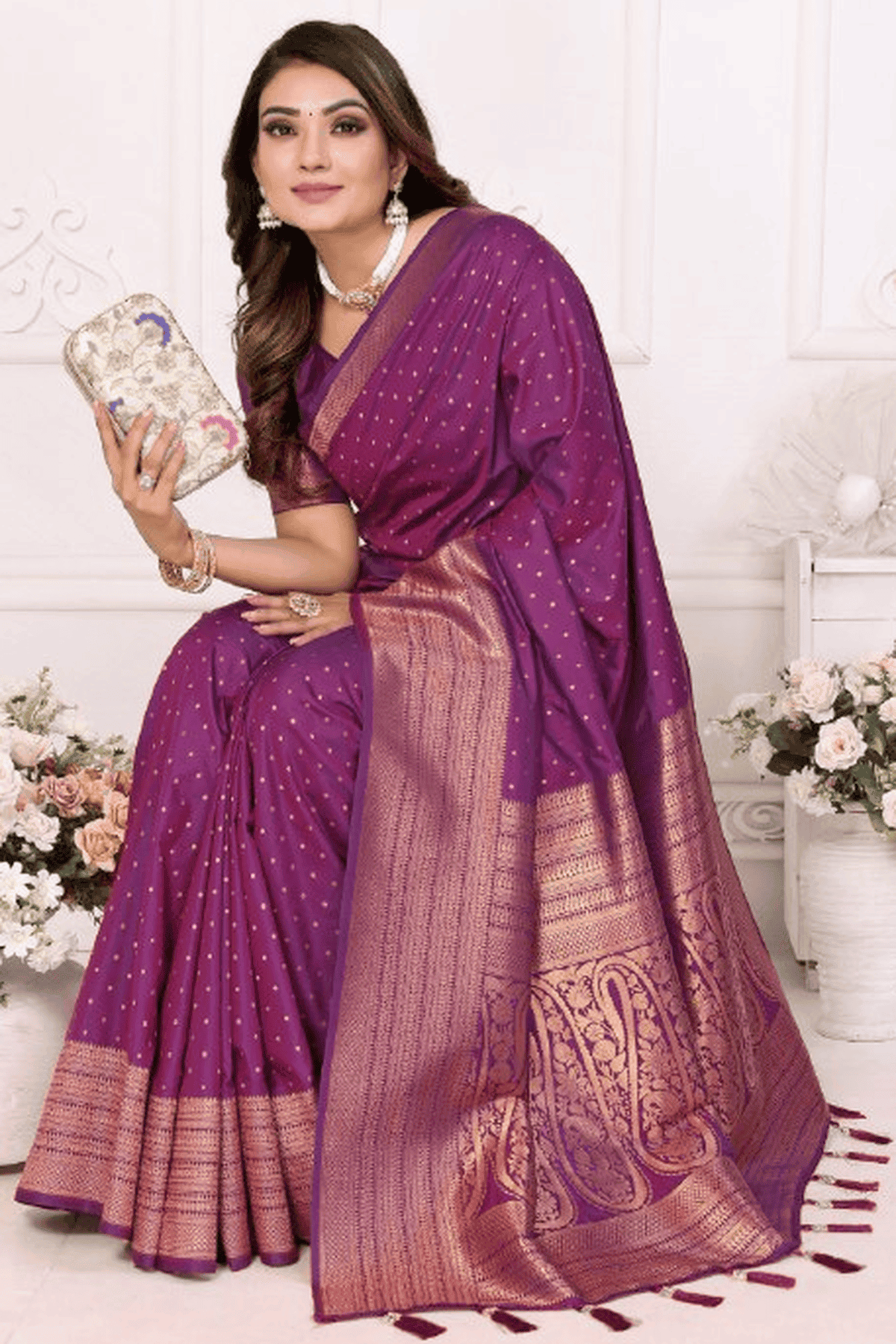 Purple Colour Woven Work Soft Silk Traditional Saree