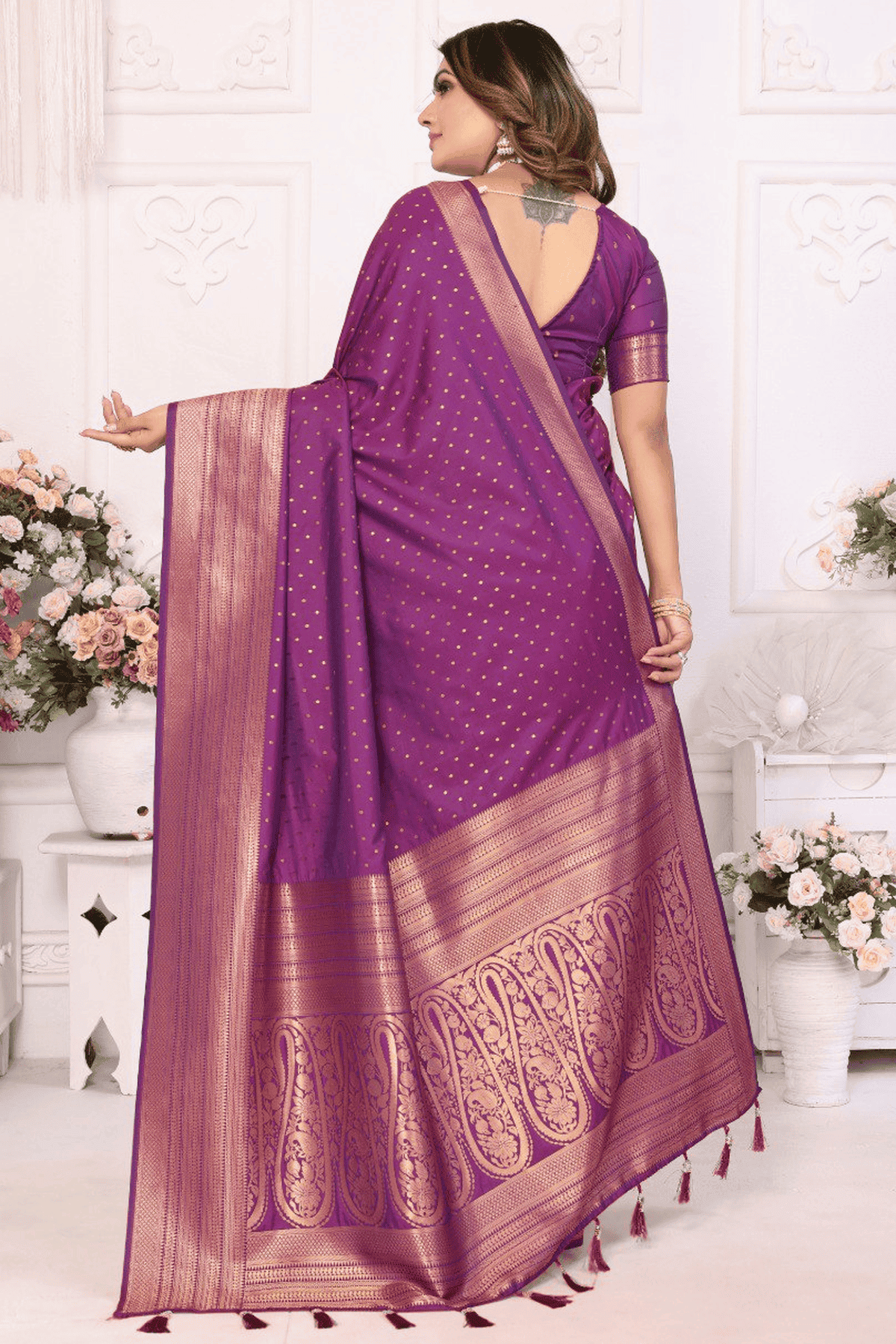 Purple Colour Woven Work Soft Silk Traditional Saree