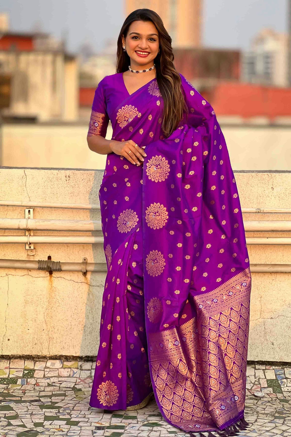 Purple Colour Zari Work Moonga Silk Traditional Sarees VSSD1113348