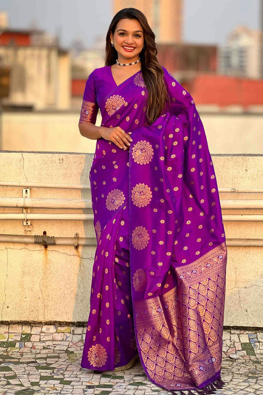 Purple Colour Zari Work Moonga Silk Traditional Sarees VSSD1113348