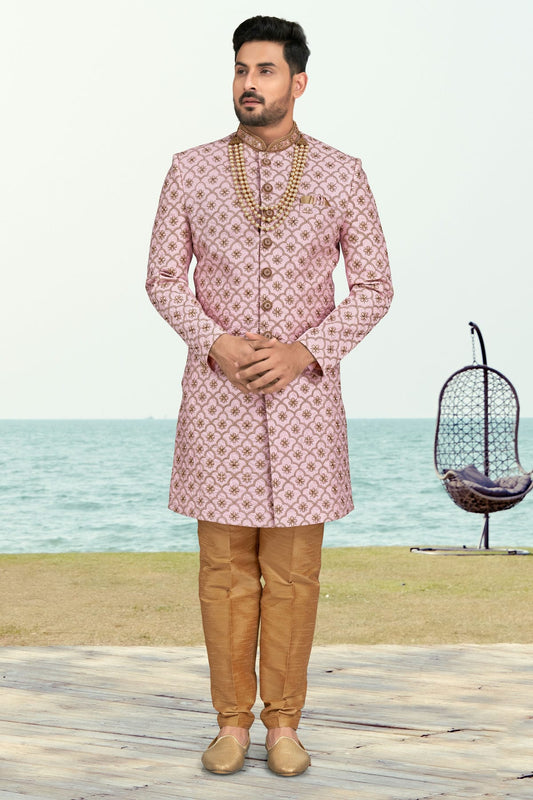 Purple Pink Colour Kora Shine Silk Sherwani VSSH1040522