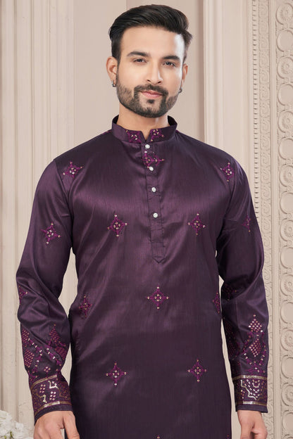 Purple Colour Pure Silk Kurta Pajama VSKP1040695