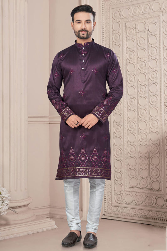Purple Pure Silk Kurta Pajama