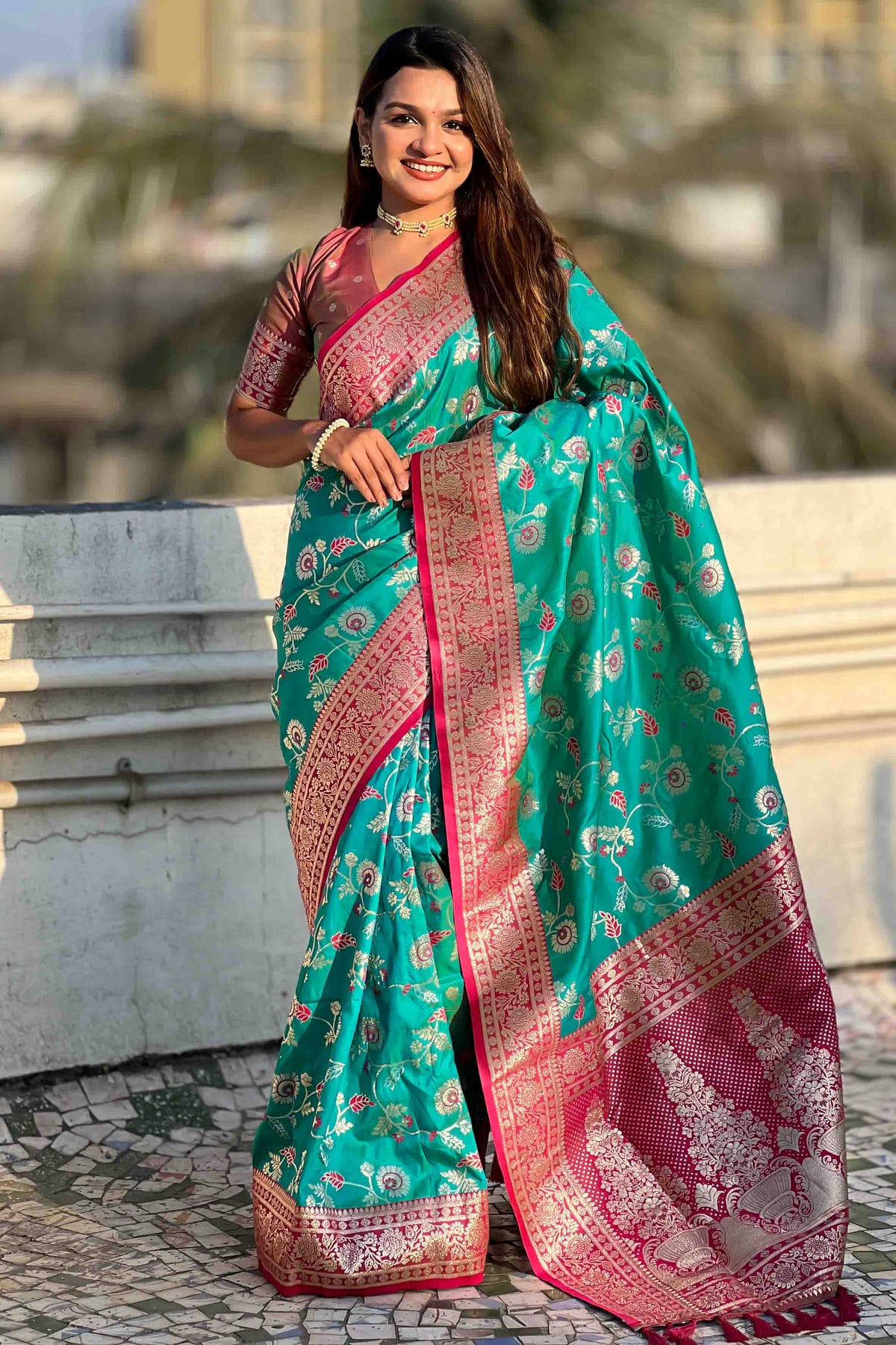 Rama Green Colour Banarasi Silk Meenakari Work Traditional Saree VSSD1113558