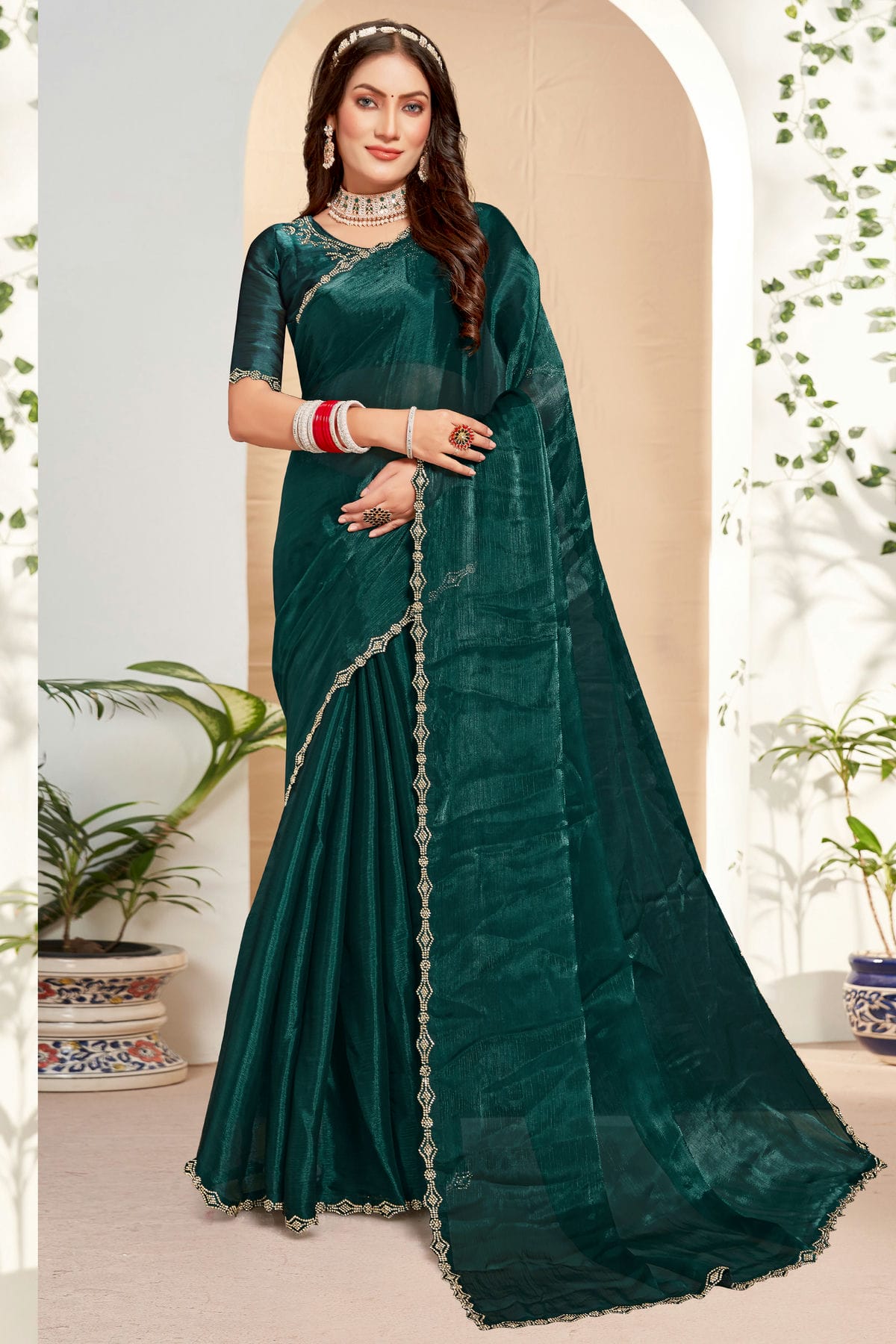 Rama Green Colour Burberry Silk Designer Saree