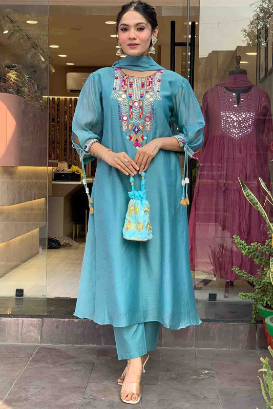 Rama Green Colour Chanderi Silk Stitched Suit VSSS1113292