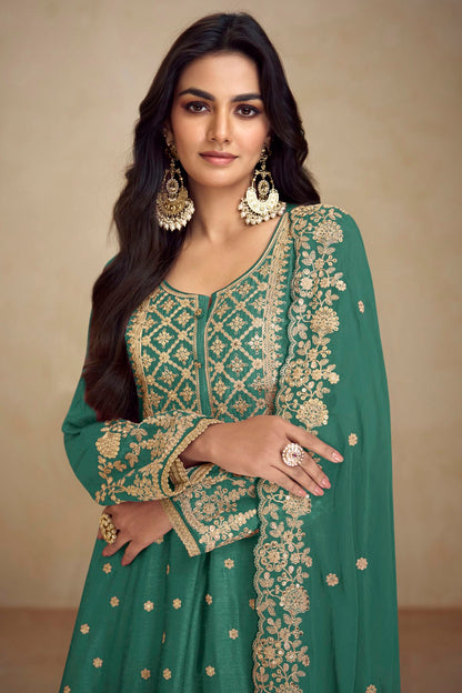 Rama Green Colour Chinon Palazzo Pant Suit VSSM1140545