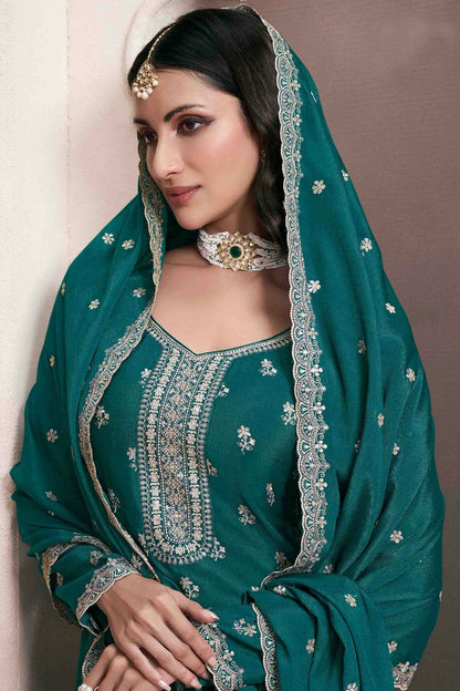 Rama Green Colour Chinon Palazzo Pant Suit VSSM1140922