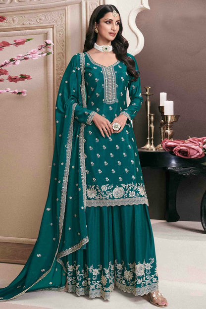 Rama Green Colour Chinon Palazzo Pant Suit VSSM1140922
