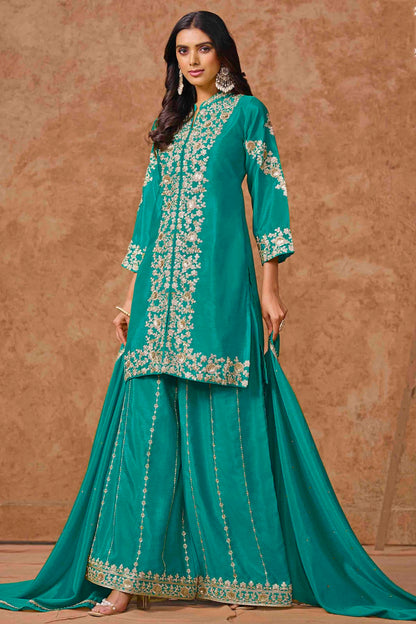 Rama Green Colour Chinon Semi Stitched Palazzo Pant Suit VSSM1050707