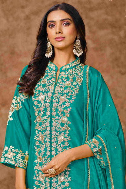 Rama Green Colour Chinon Semi Stitched Palazzo Pant Suit VSSM1050707