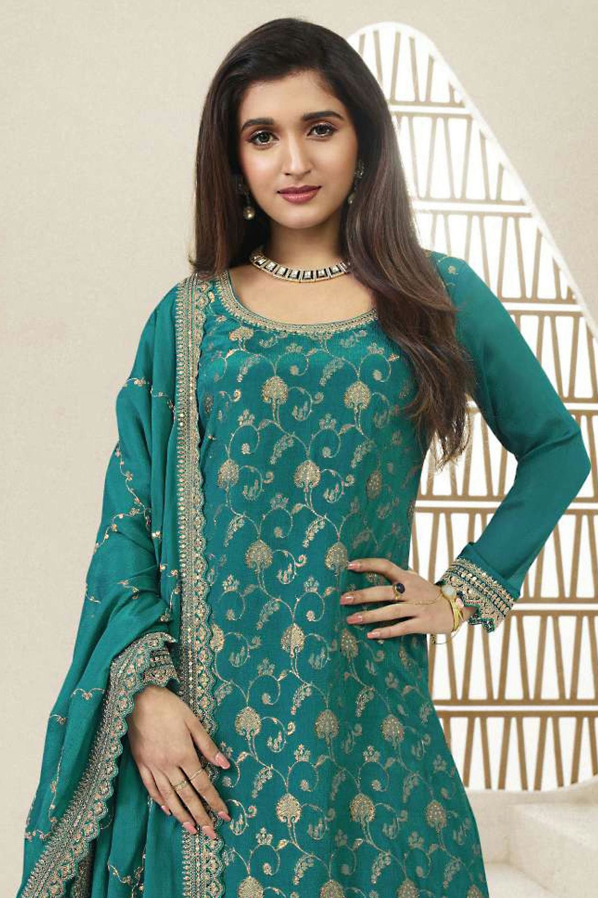 Rama Green Colour Chinon Sharara Suit VSSM1110702