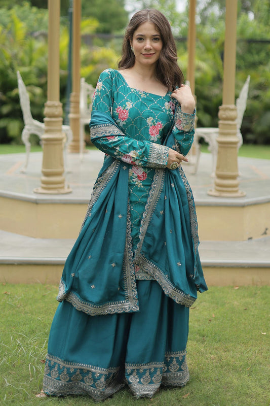 Rama Green Colour Chinon Stitched Salwar Suit