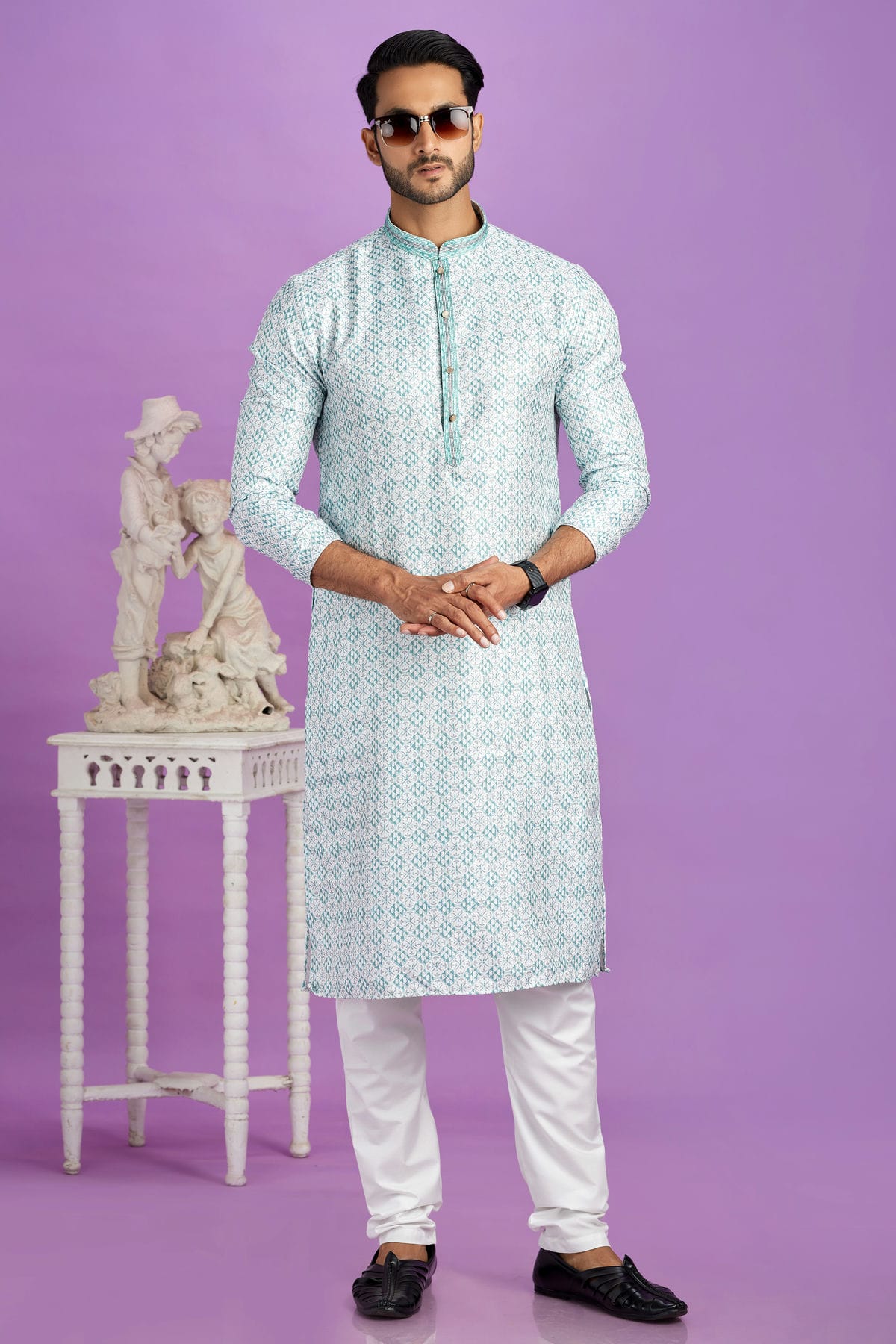 Rama Green Colour Cotton Pintex Work Kurta Pajama VSKP1230186