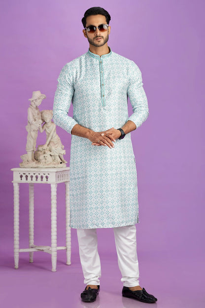 Rama Green Colour Cotton Pintex Work Kurta Pajama VSKP1230186
