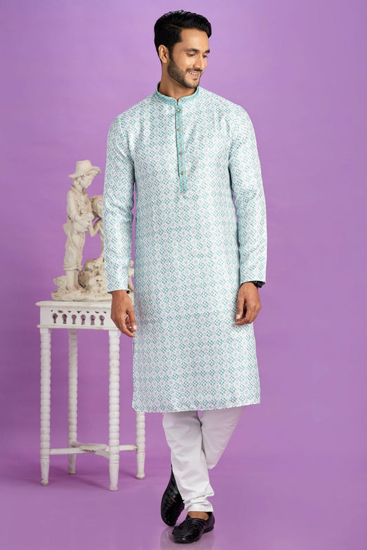 Rama Green Colour Cotton Pintex Work Kurta Pajama