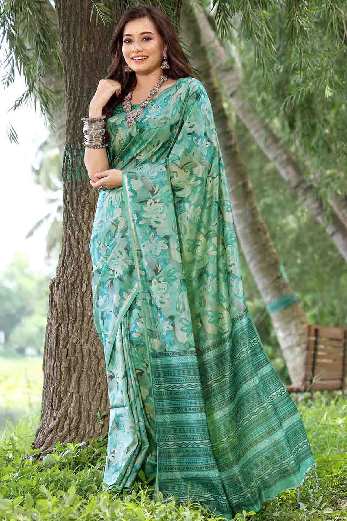 Rama Green Colour Cotton Silk Traditional Saree