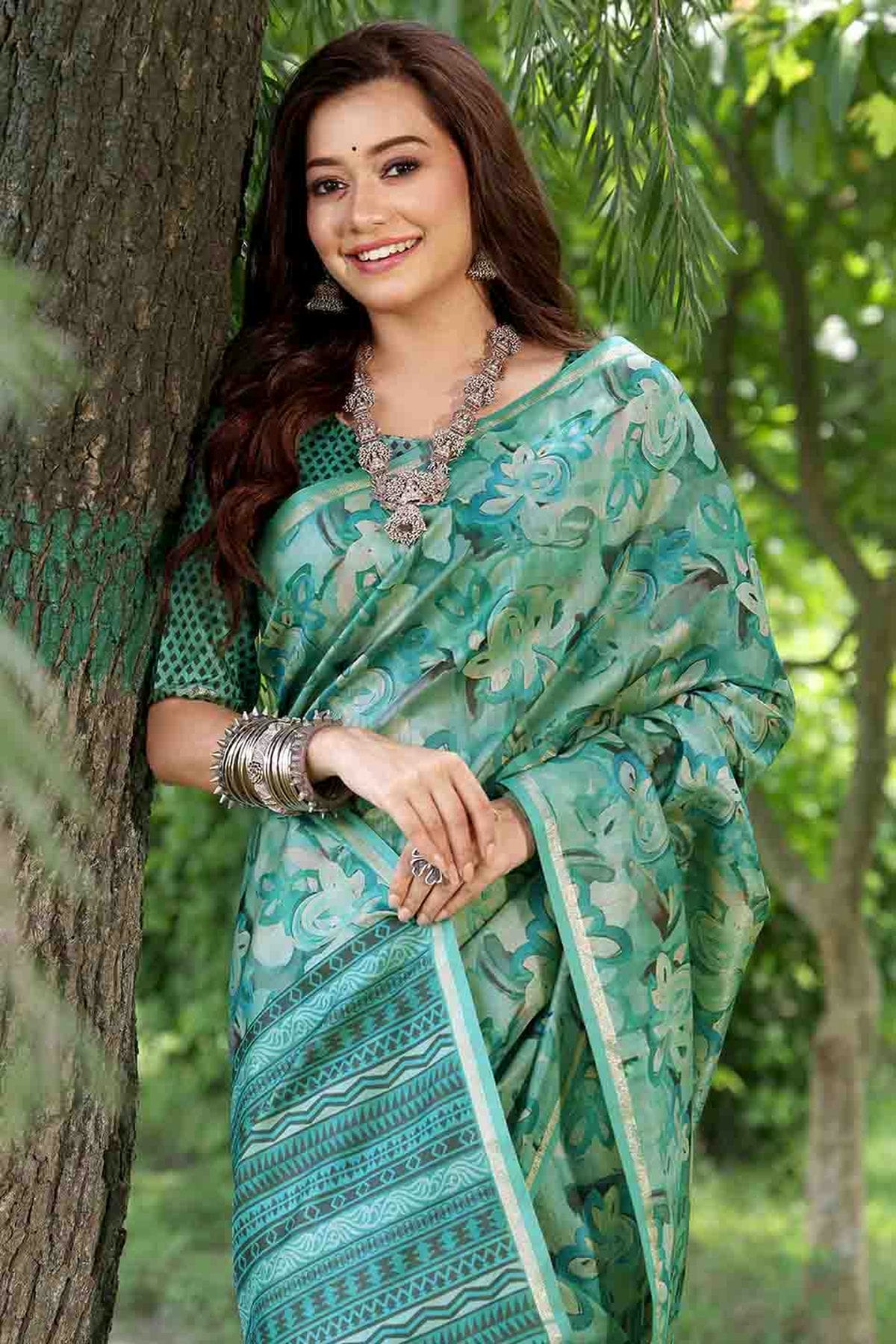 Rama Green Colour Cotton Silk Traditional Saree
