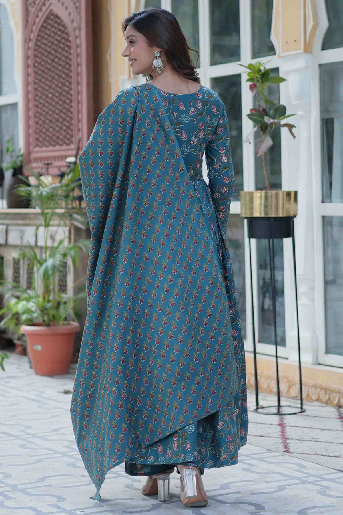 Rama Green Colour Cotton Stitched Anarkali Suit VSSS1113919