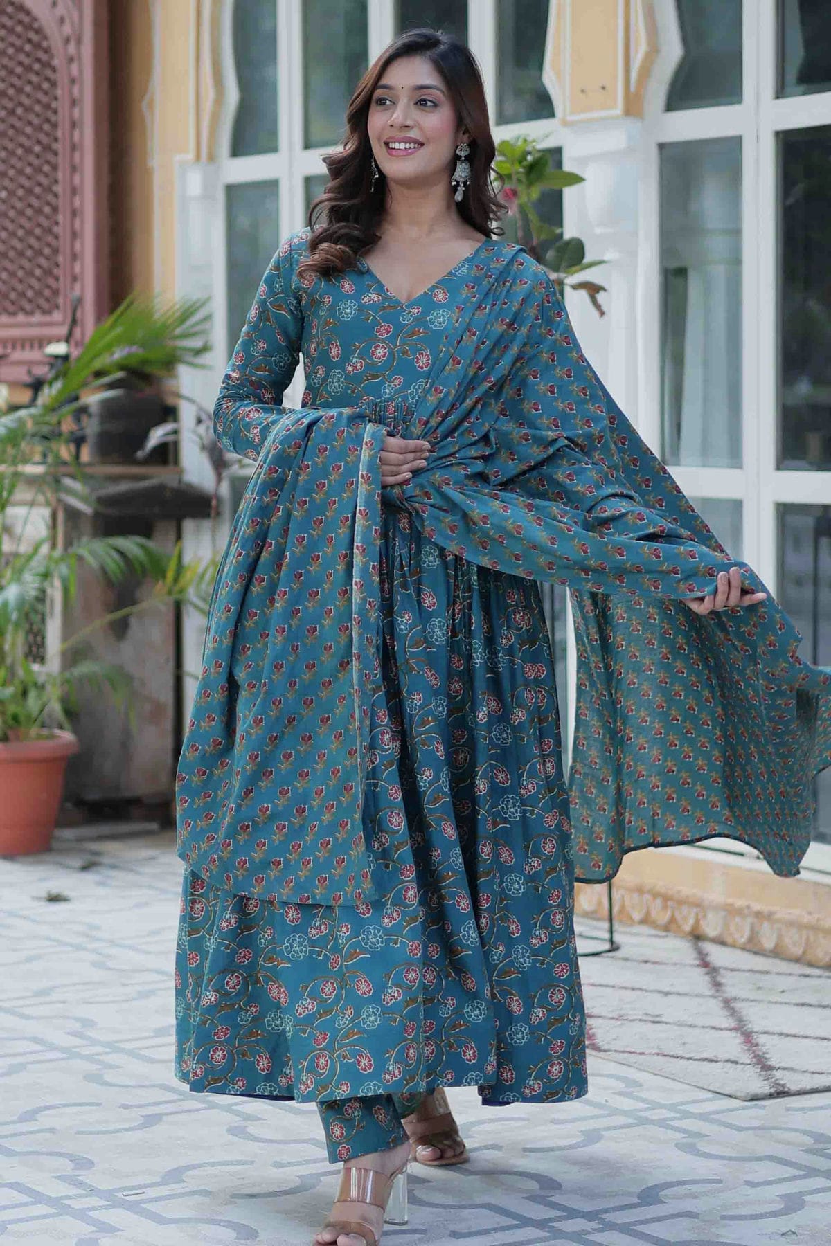 Rama Green Colour Cotton Stitched Anarkali Suit VSSS1113919