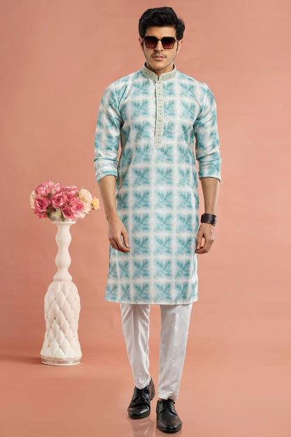 Rama Green Colour Cotton Thread Work Kurta Pajama VSKP1230176
