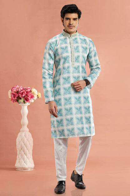 Rama Green Colour Cotton Thread Work Kurta Pajama