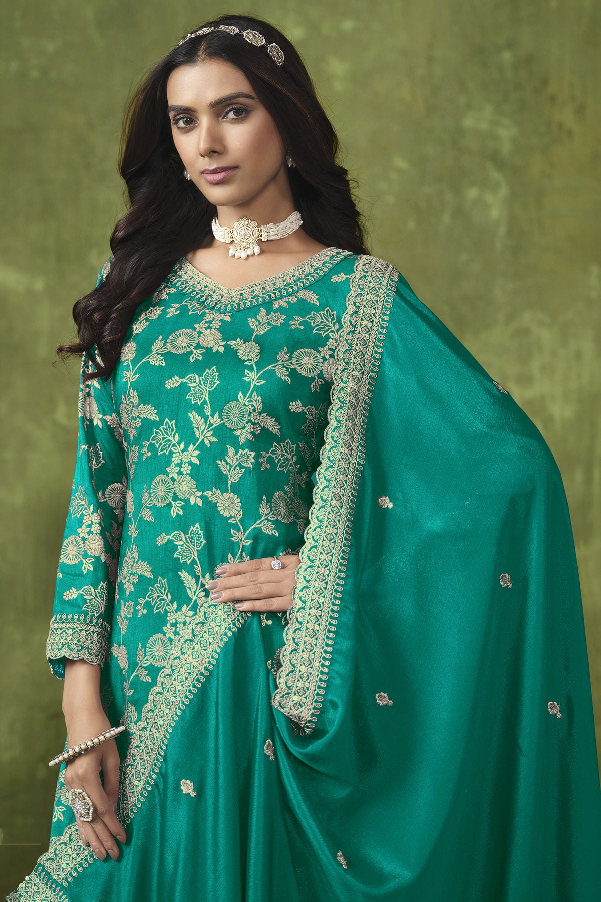 Rama Green Colour Dola Silk Jacquard Palazzo Pant Suit VSSM1050578