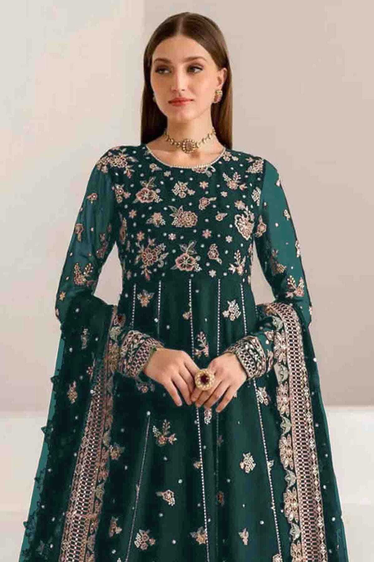 Rama Green Colour Faux Georgette Anarkali Suit VSSM1140889