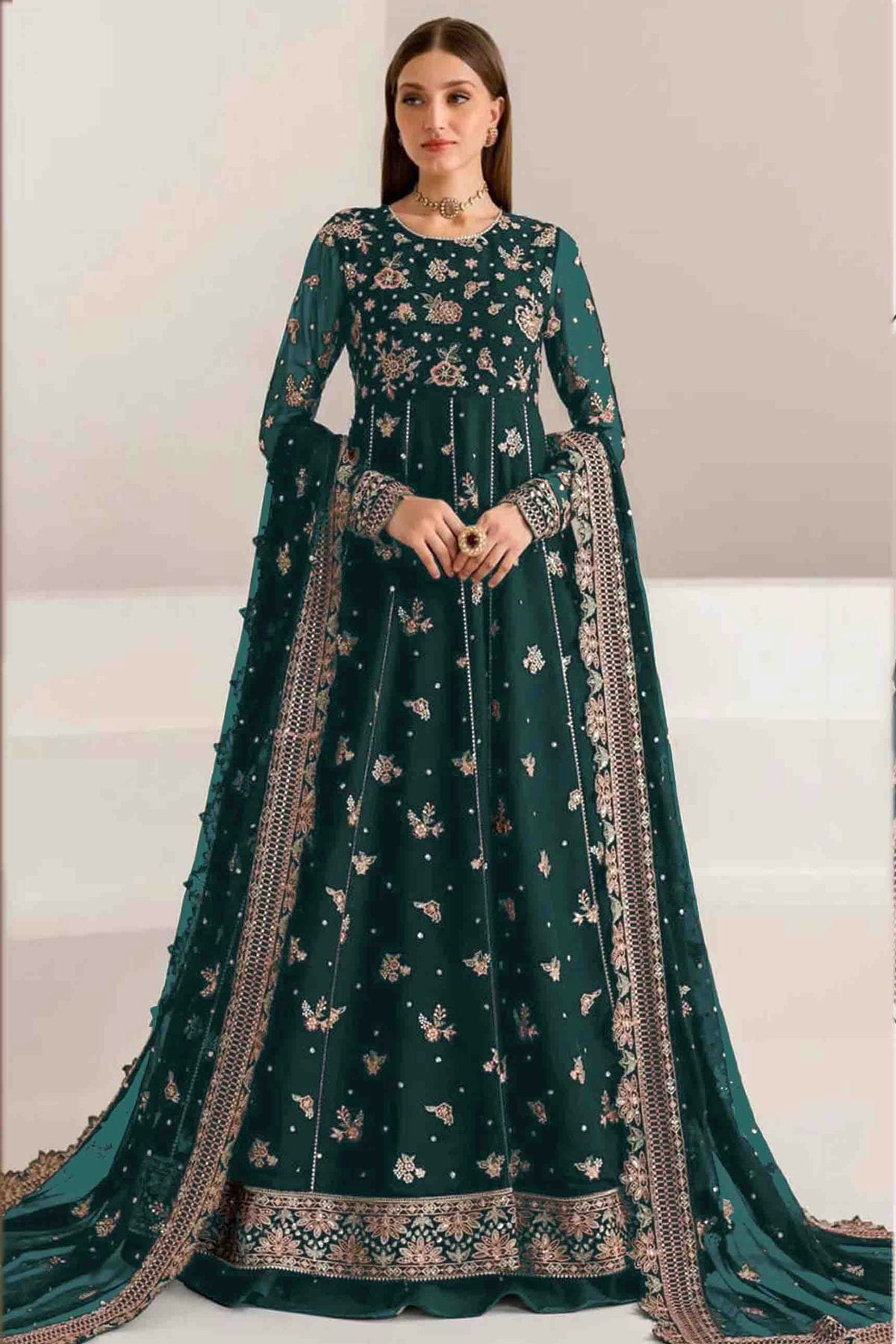 Rama Green Colour Faux Georgette Anarkali Suit VSSM1140889