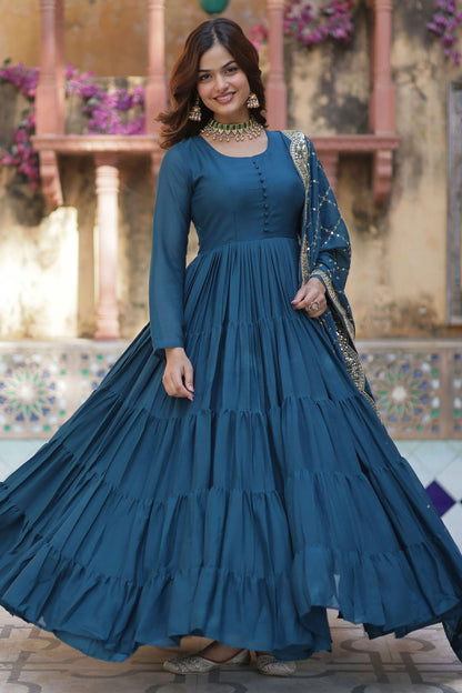 Rama Green Colour Faux Georgette Fabric Stitched Gown VSGW1112373