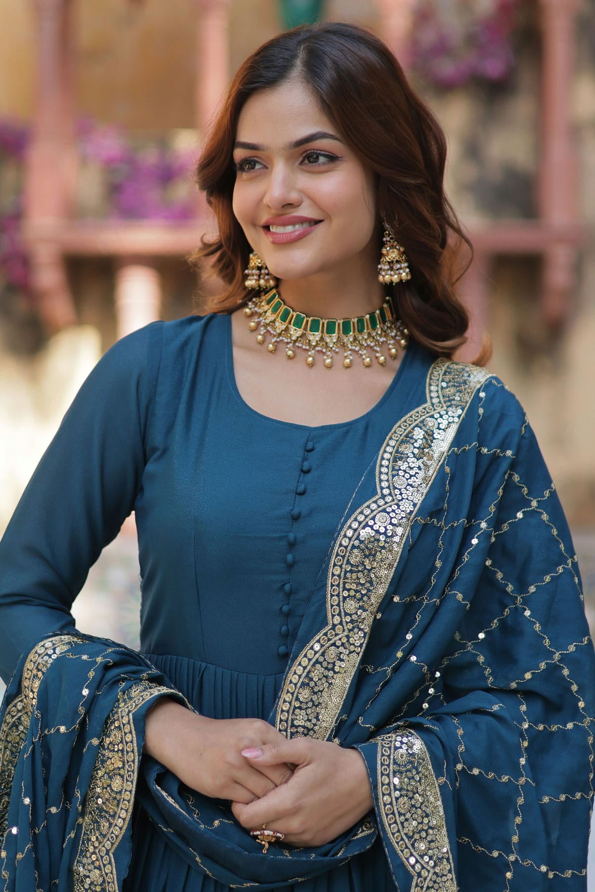 Rama Green Colour Faux Georgette Fabric Stitched Gown VSGW1112373