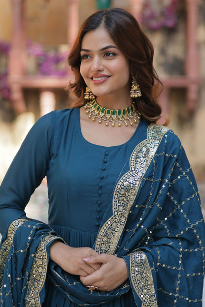 Rama Green Colour Faux Georgette Fabric Stitched Gown VSGW1112373